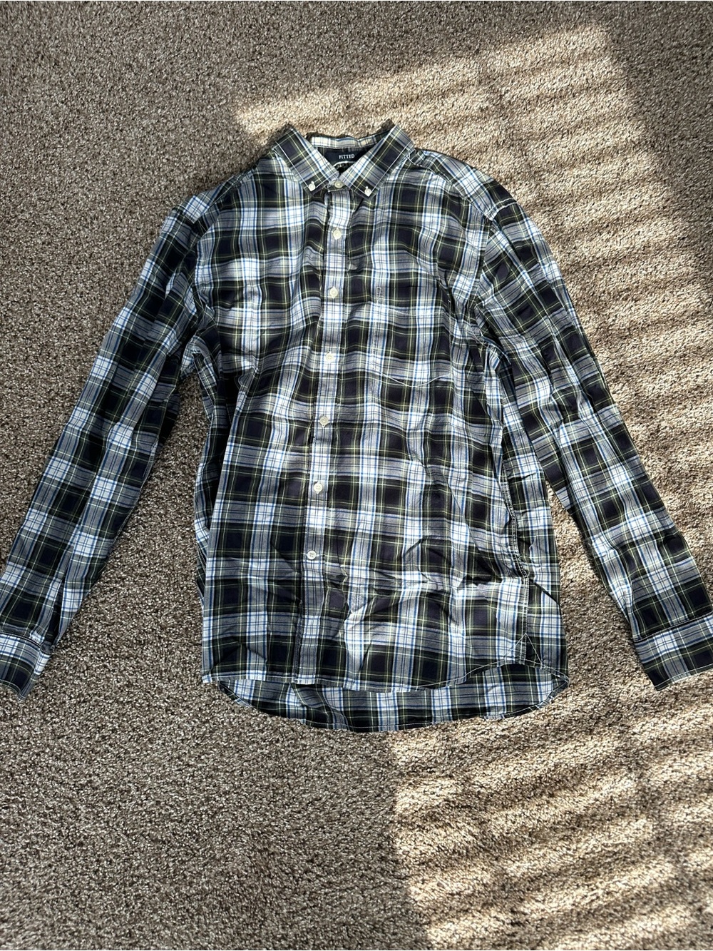 GAP Men's Plaid Button-Down Shirt - Black, White & Green
